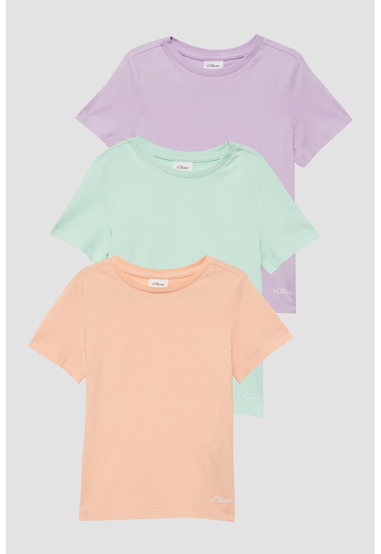 Set de tricouri din bumbac - 3 piese - Verde/Portocaliu/Lila