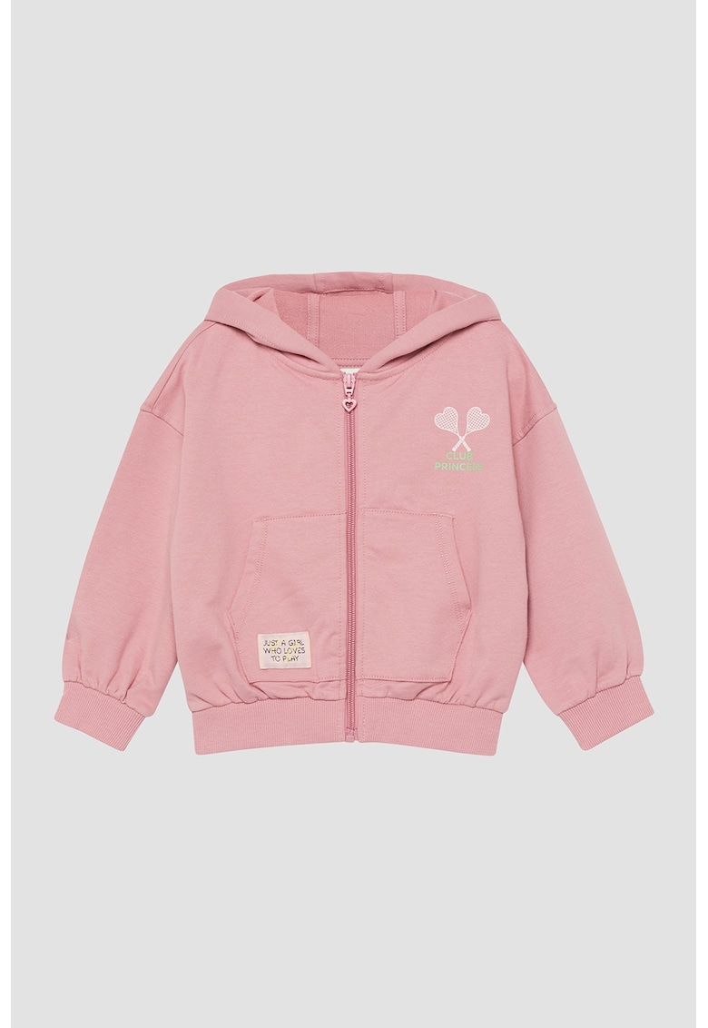 Hanorac din amestec de bumbac cu imprimeu grafic si text - Roz pastel