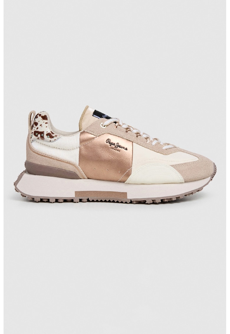 Pantofi sport low-cut cu detalii logo - Maro cognac/Maro camel/Alb murdar - Pepe Jeans London - imagine 1