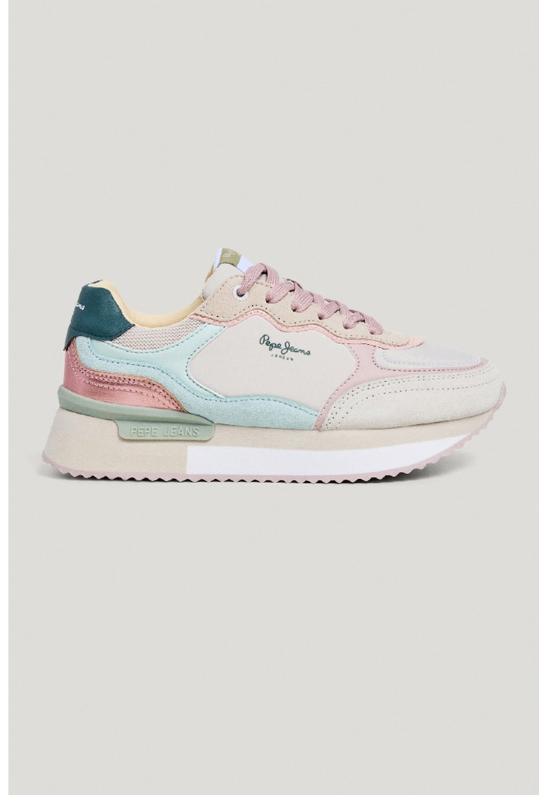 Pantofi sport din piele intoarsa si material textil cu logo - Verde englez/Albastru glaciar/Verde sparanghel/Bej deschis