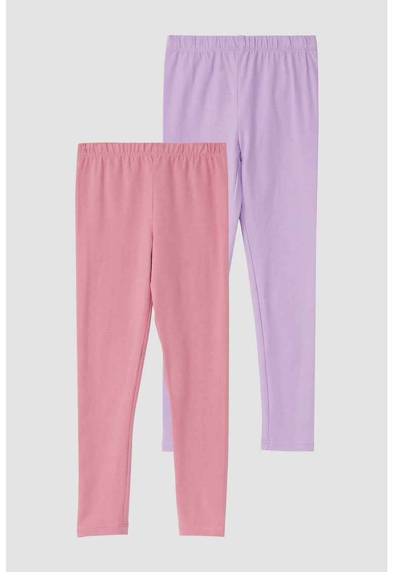 Set de colanti cu banda elastica in talie - 2 perechi - Roz somon/Lila