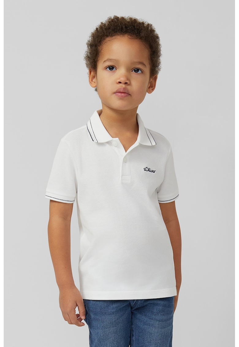 Tricou polo din material pique cu logo discret - Alb/Bleumarin