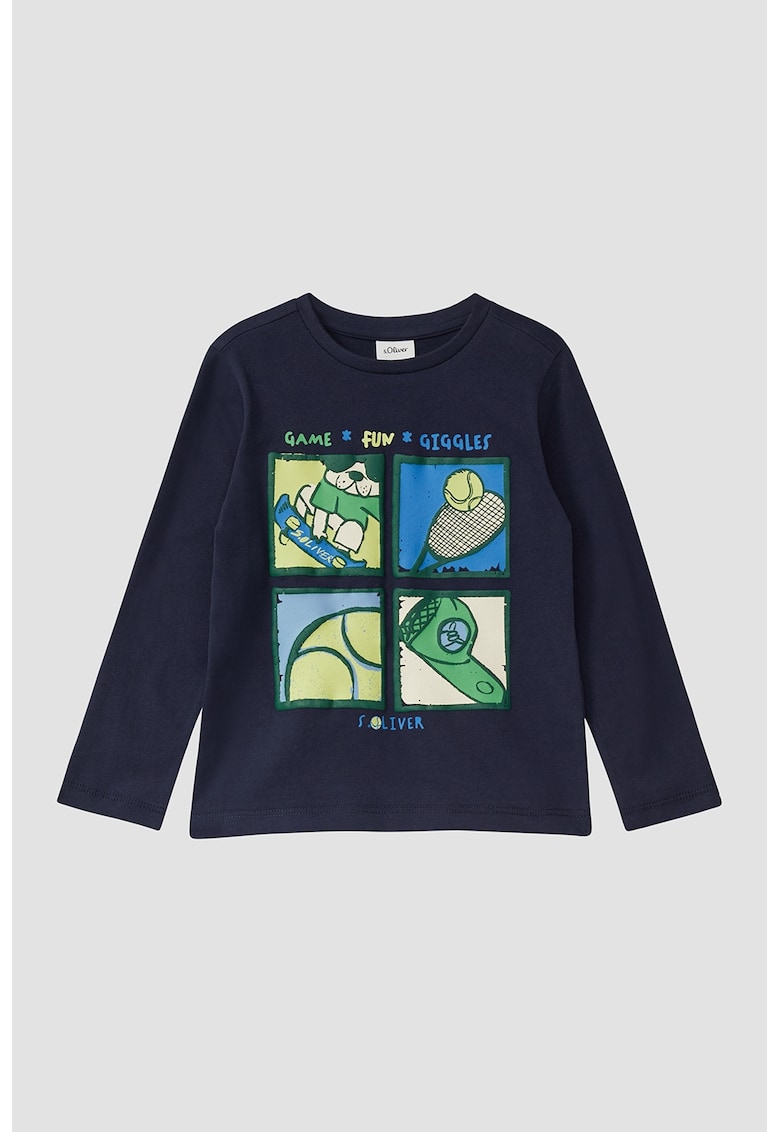 Bluza din bumbac cu decolteu la baza gatului - Verde/Albastru