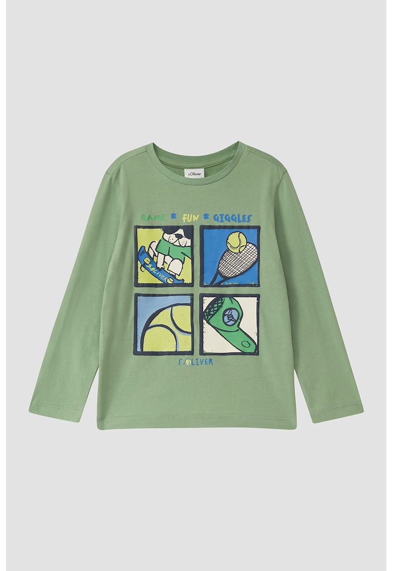Bluza din bumbac cu decolteu la baza gatului - Verde/Galben/Albastru