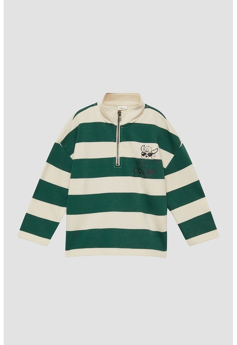 Bluza de trening din amestec de bumbac cu model in dungi - Verde/Crem