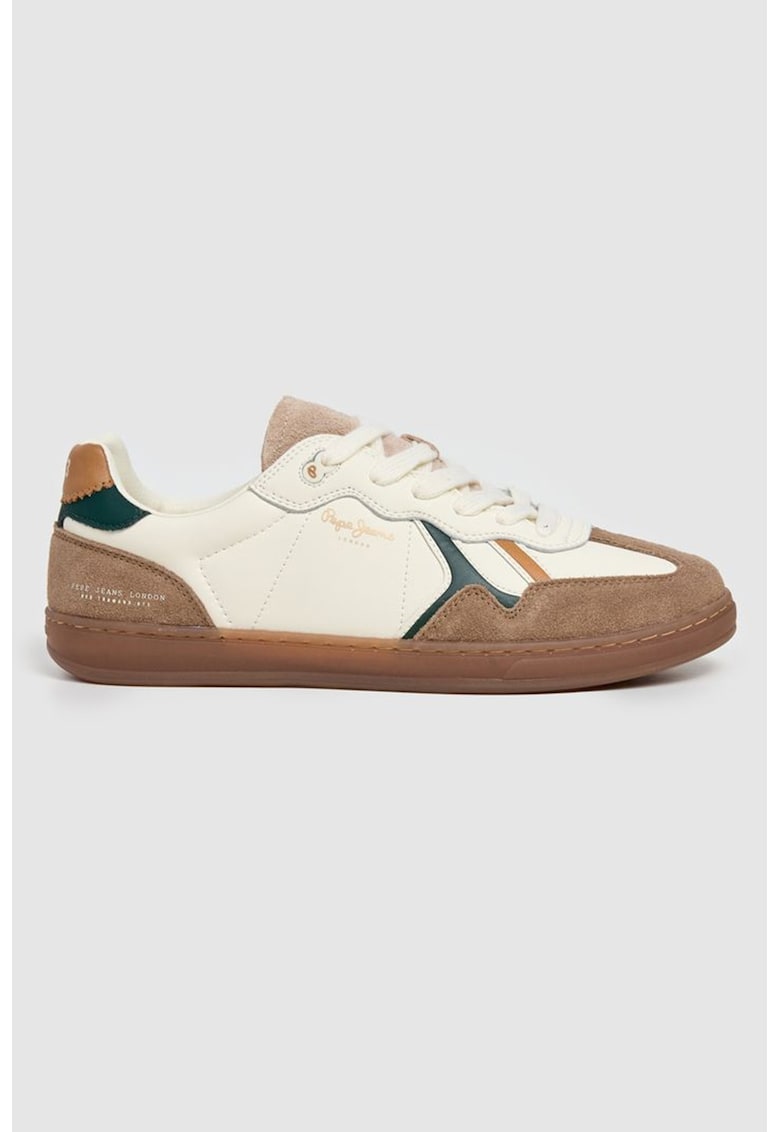 Pantofi sport de piele cu garnituri de piele intoarsa - Verde englez/Caramel/Alb murdar