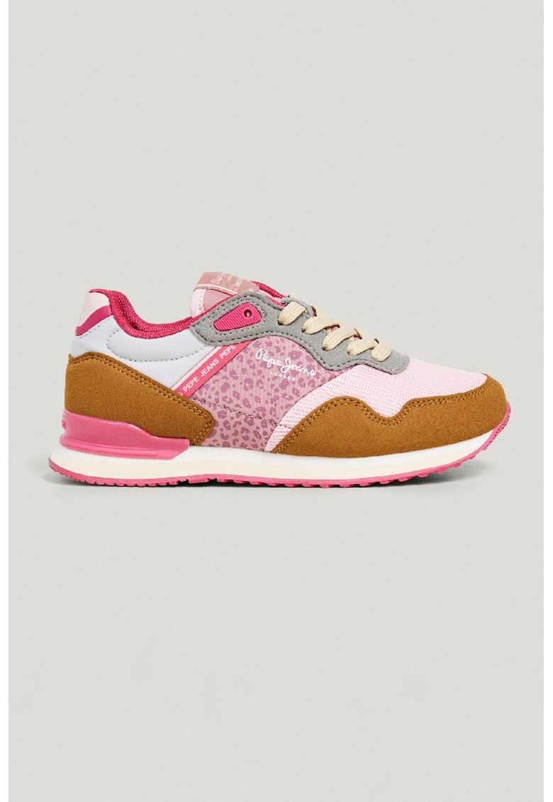 Pantofi sport cu animal print si insertii de plasa - Roz aprins/Roz pastel/Roz fandango/Caramel