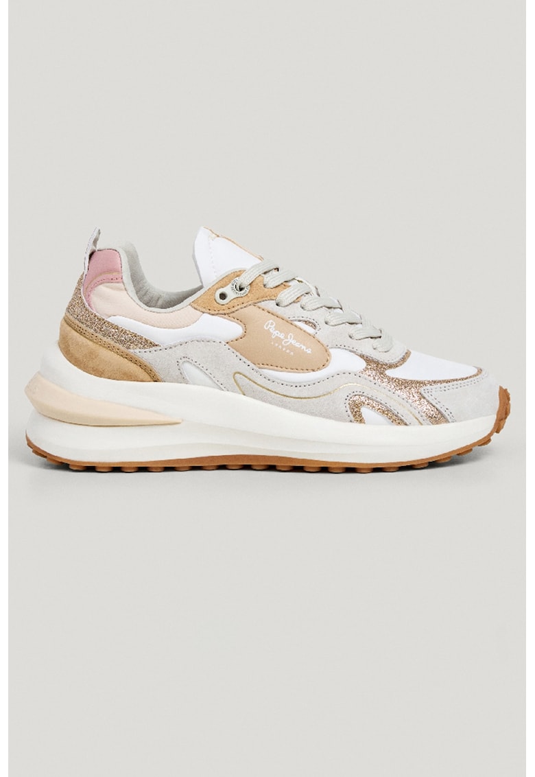 Pantofi sport colorblock cu talpa cu aspect masiv - Auriu/Roz deschis/Portocaliu pal/Alb optic - Pepe Jeans London - imagine 1