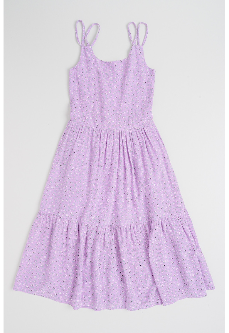 Rochie stratificata cu model floral - fara maneci - Verde/Lila