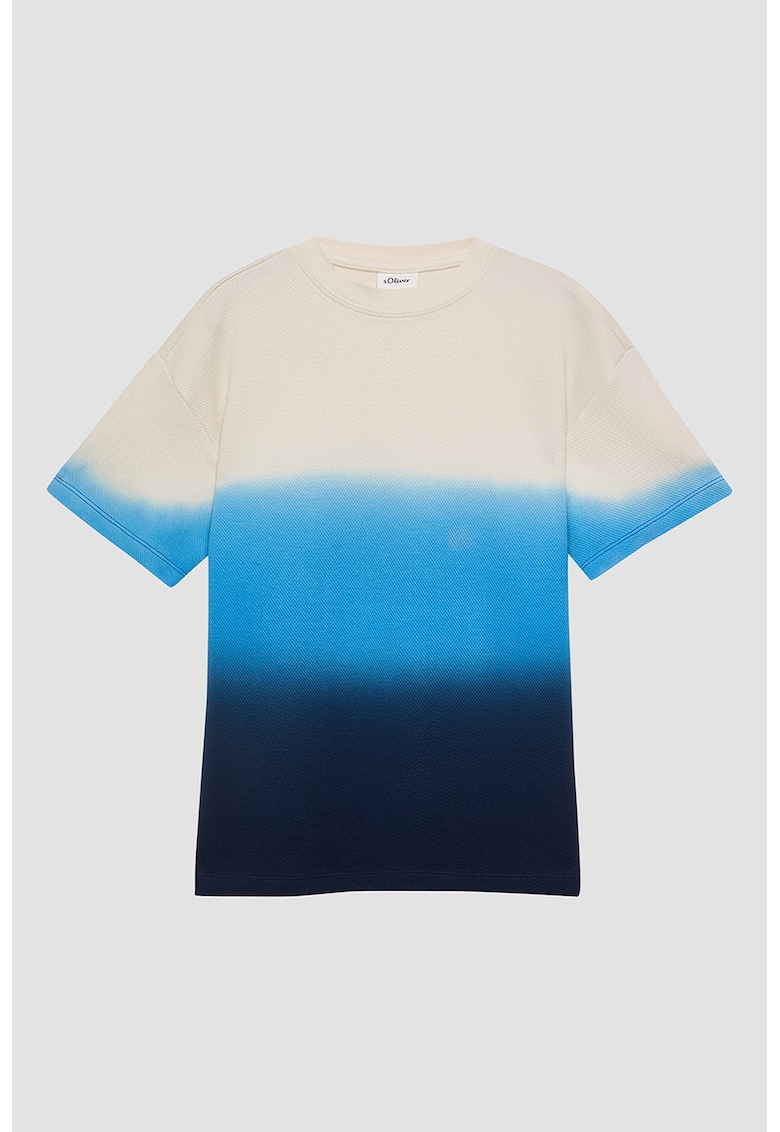 Tricou cu model tie-dye cu decolteu la baza gatului - Alb murdar/Albastru