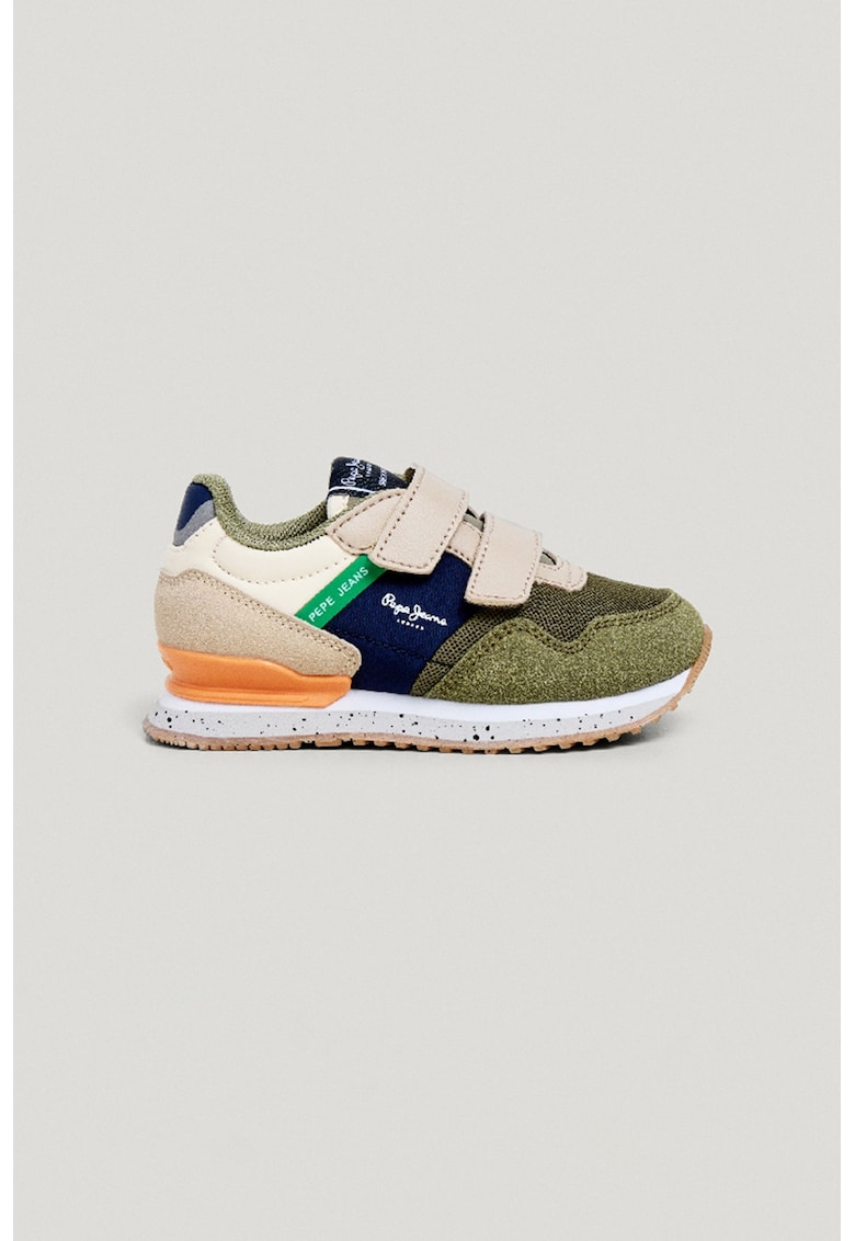 Pantofi sport cu model colorblock si velcro - Verde sparanghel/Bej deschis/Bleumarin