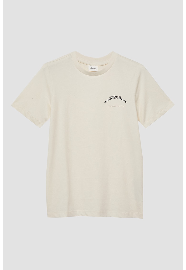 Tricou de bumbac cu decolteu la baza gatului - Crem