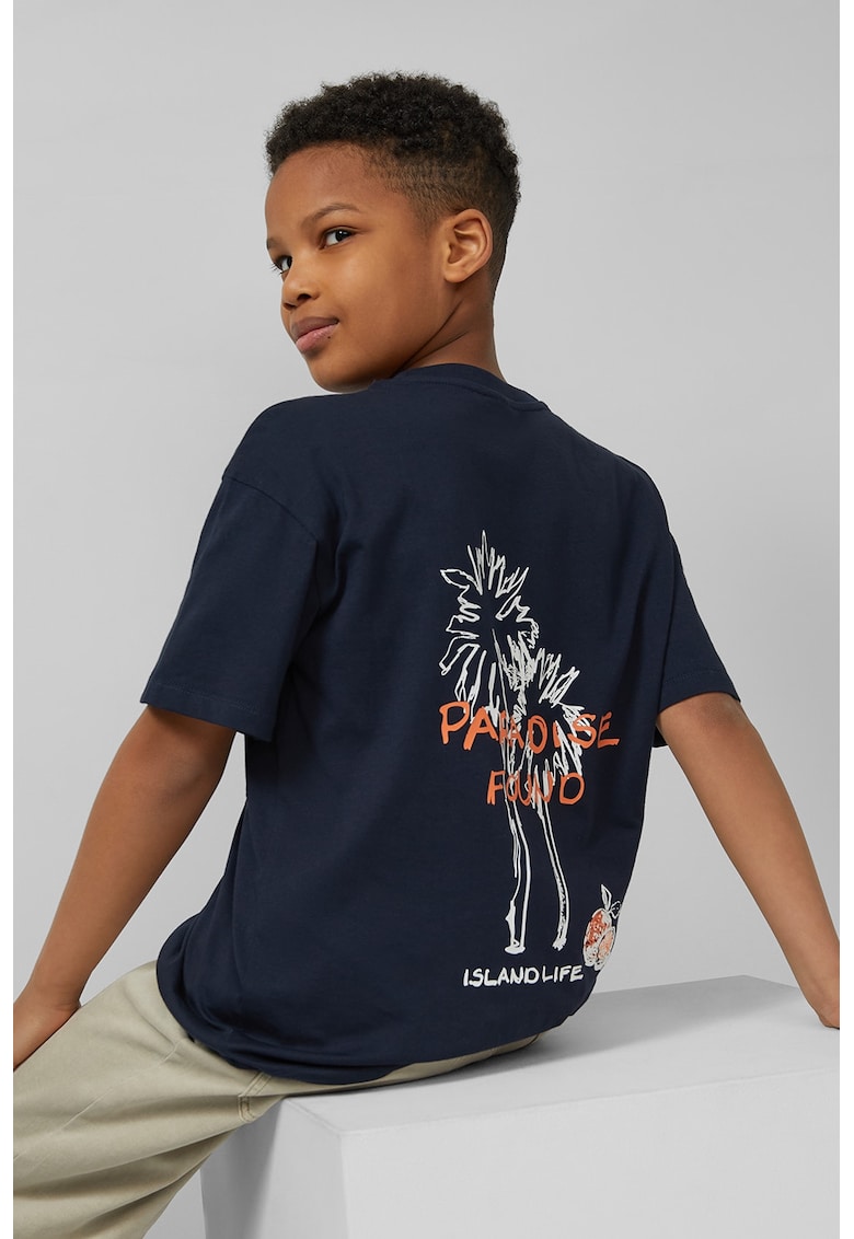 Tricou din bumbac cu imprimeu pe partea din spate - Bleumarin