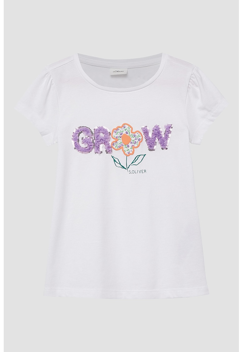 Tricou de bumbac cu aplicatie text - Violet/Alb optic