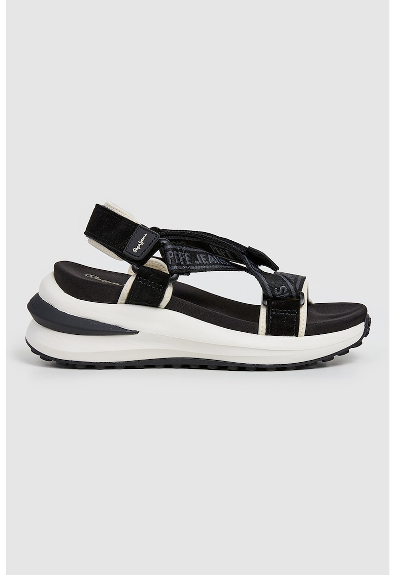 Sandale wedge cu barete logo - Negru/Gri antracit