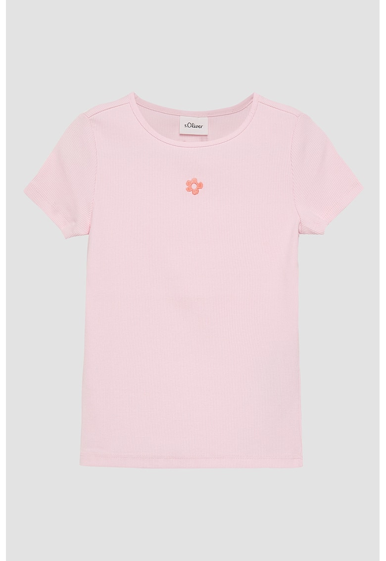 Tricou din amestec de bumbac cu decolteu rotund - Roz deschis