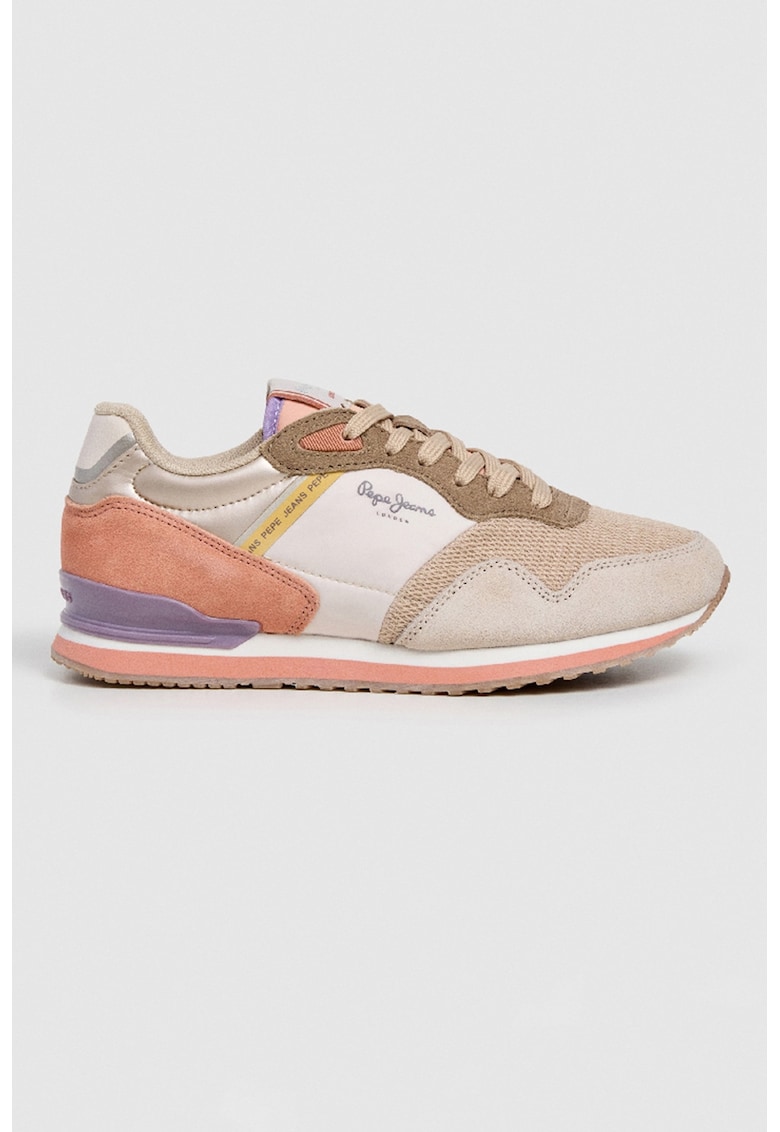 Pantofi sport low-cut cu garnituri de piele intoarsa - Bej/Maro camel/Maro pamantiu