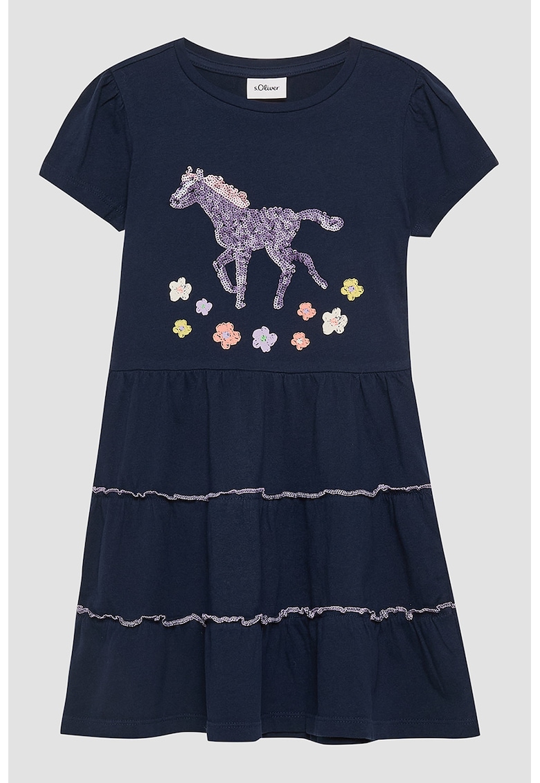 Rochie de bumbac cu paiete - Bleumarin