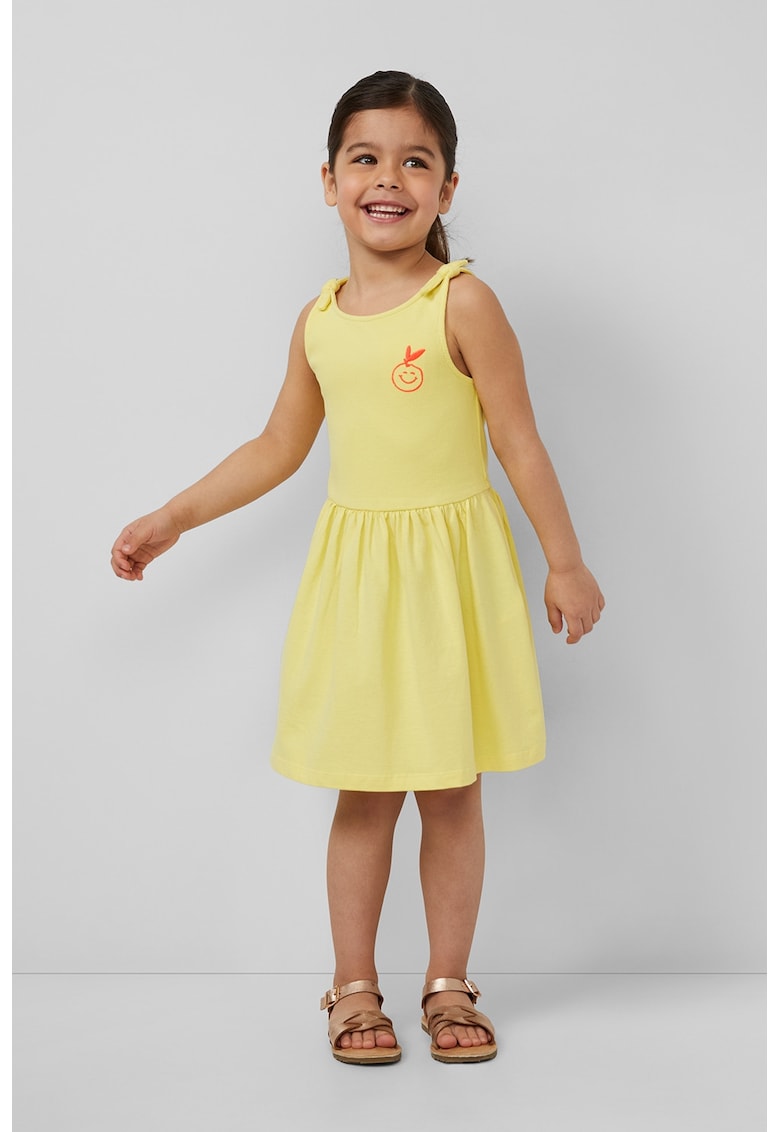Rochie evazata cu detaliu cu broderie discreta - Galben