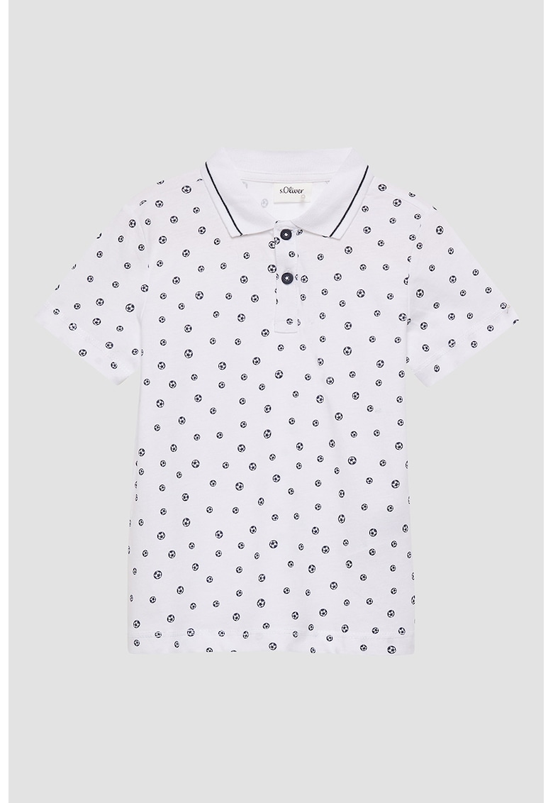 Tricou polo cu model - Alb optic/Bleumarin