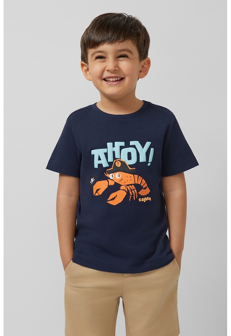 Tricou din bumbac cu model - Bleumarin