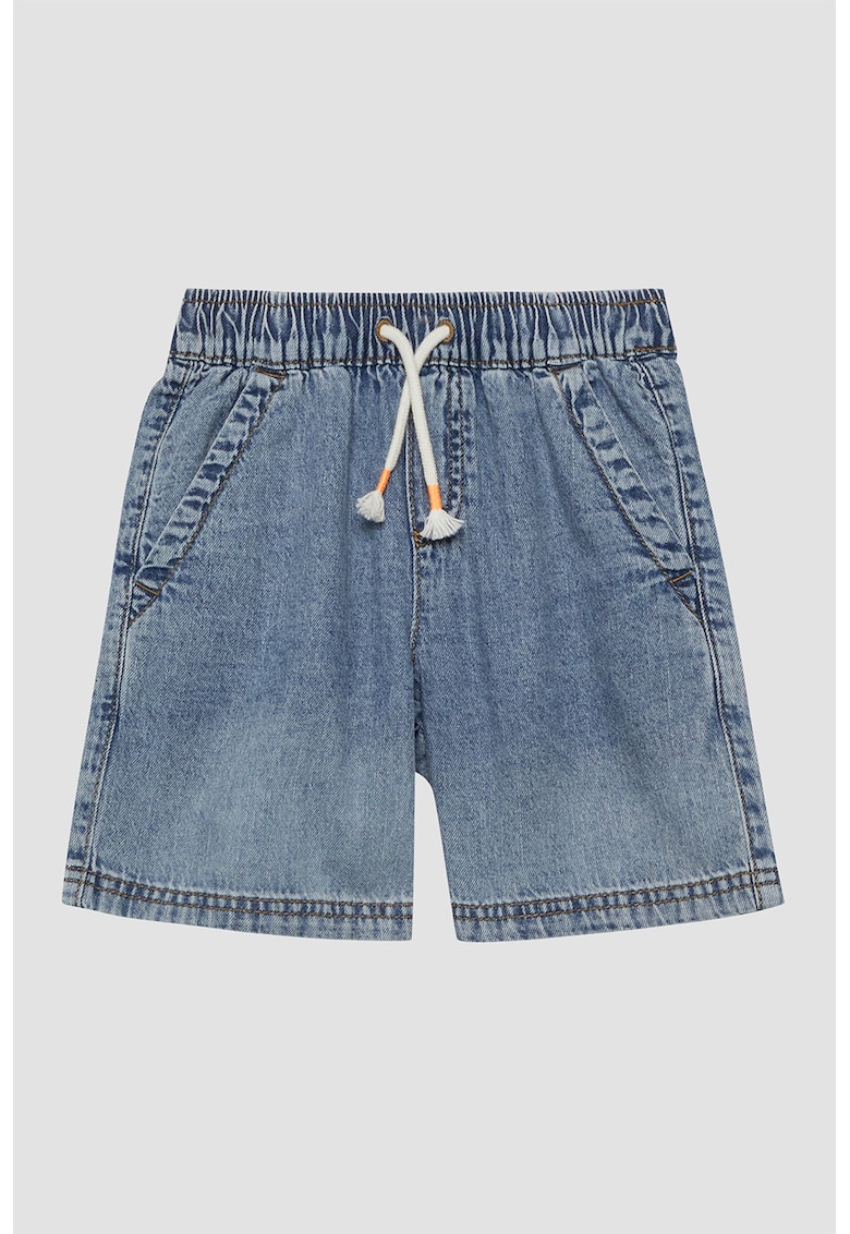 Bermude din denim cu buzunare si snur - Albastru