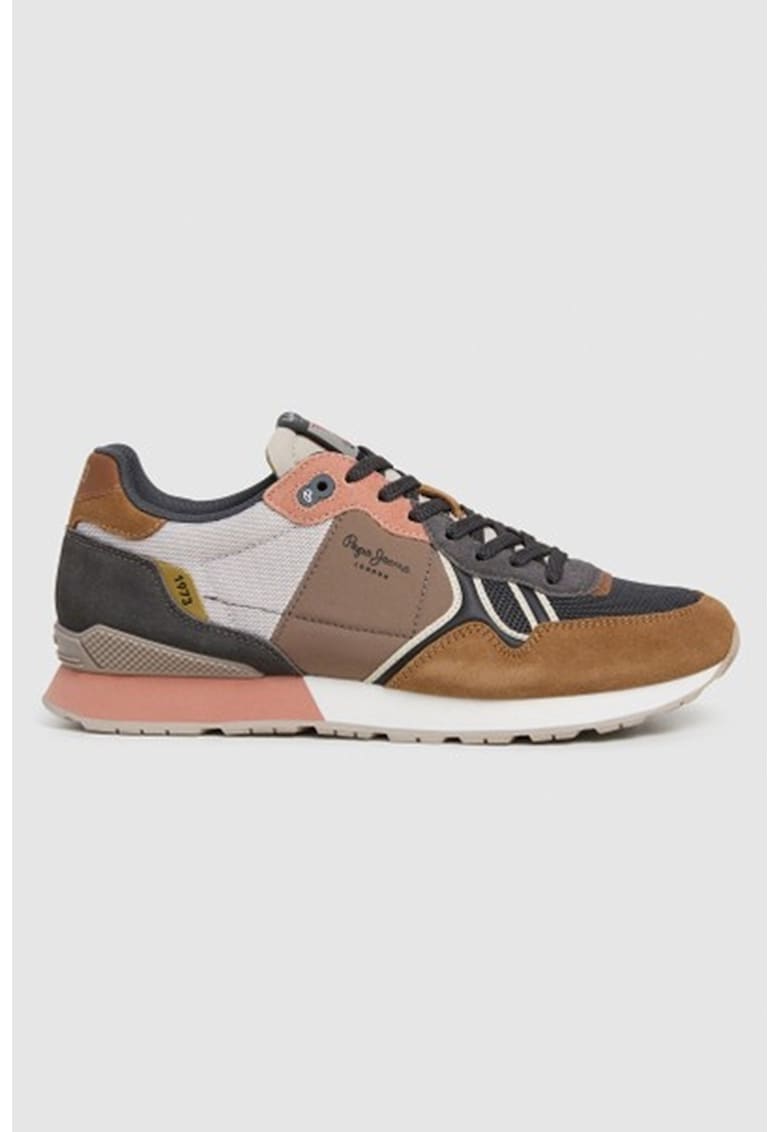 Pantofi sport de piele intoarsa cu garnituri din material sintetic - Gri deschis/Maro scortisoara/Roz prafuit/Maro pamantiu