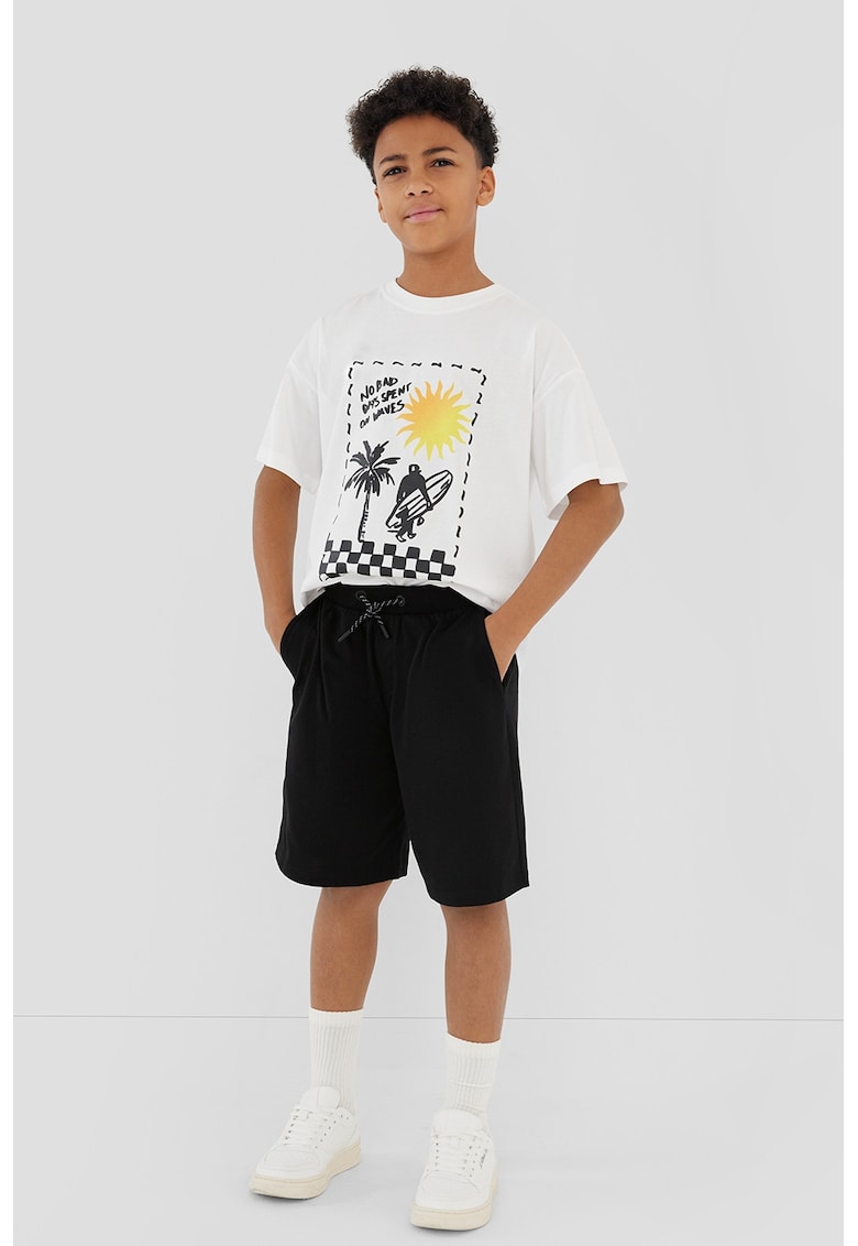 Pantaloni scurti din amestec de bumbac cu buzunare - Negru