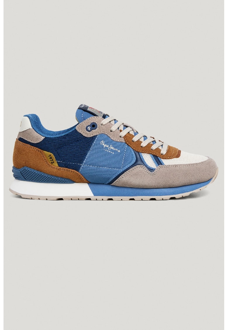 Pantofi sport de piele intoarsa cu garnituri din material sintetic - Albastru royal/Maro taupe deschis/Bleumarin