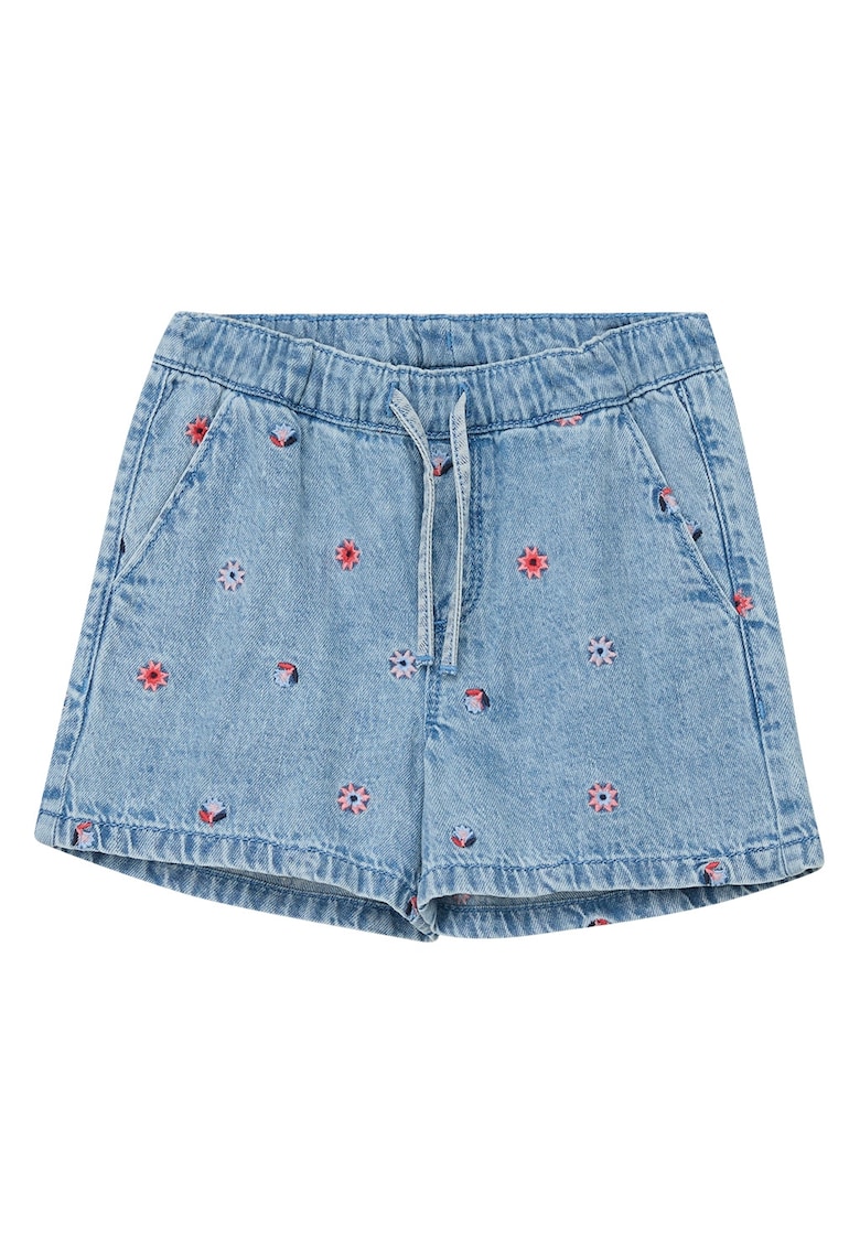 Blugi scurti cu broderii florale - Rosu/Albastru
