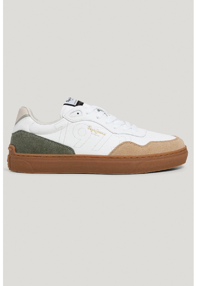 Pantofi sport de piele cu garnituir de piele intoarsa - Alb optic/Caramel/Verde feriga