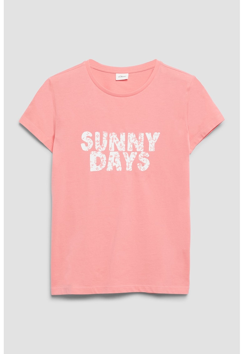 Tricou regular fit cu imprimeu text - Roz somon