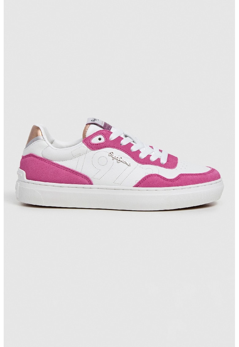 Pantofi sport cu piele intoarsa si piele peliculizata - Fucsia/Alb optic/Argintiu