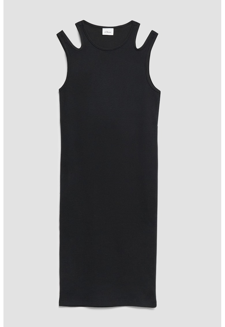 Rochie striata cu decolteu rotund - Negru