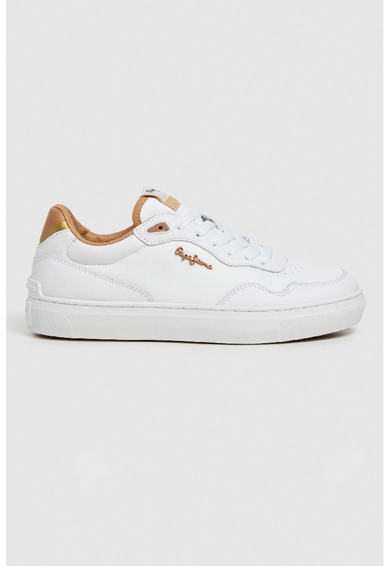 Pantofi sport de piele peliculizata si piele ecologica - Maro scortisoara/Alb optic