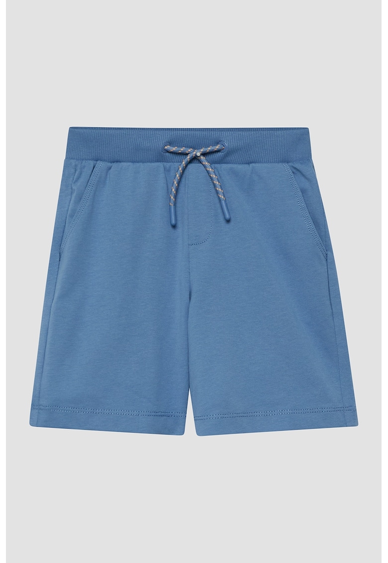 Pantaloni scurti din amestec de bumbac cu model uni - Albastru inchis