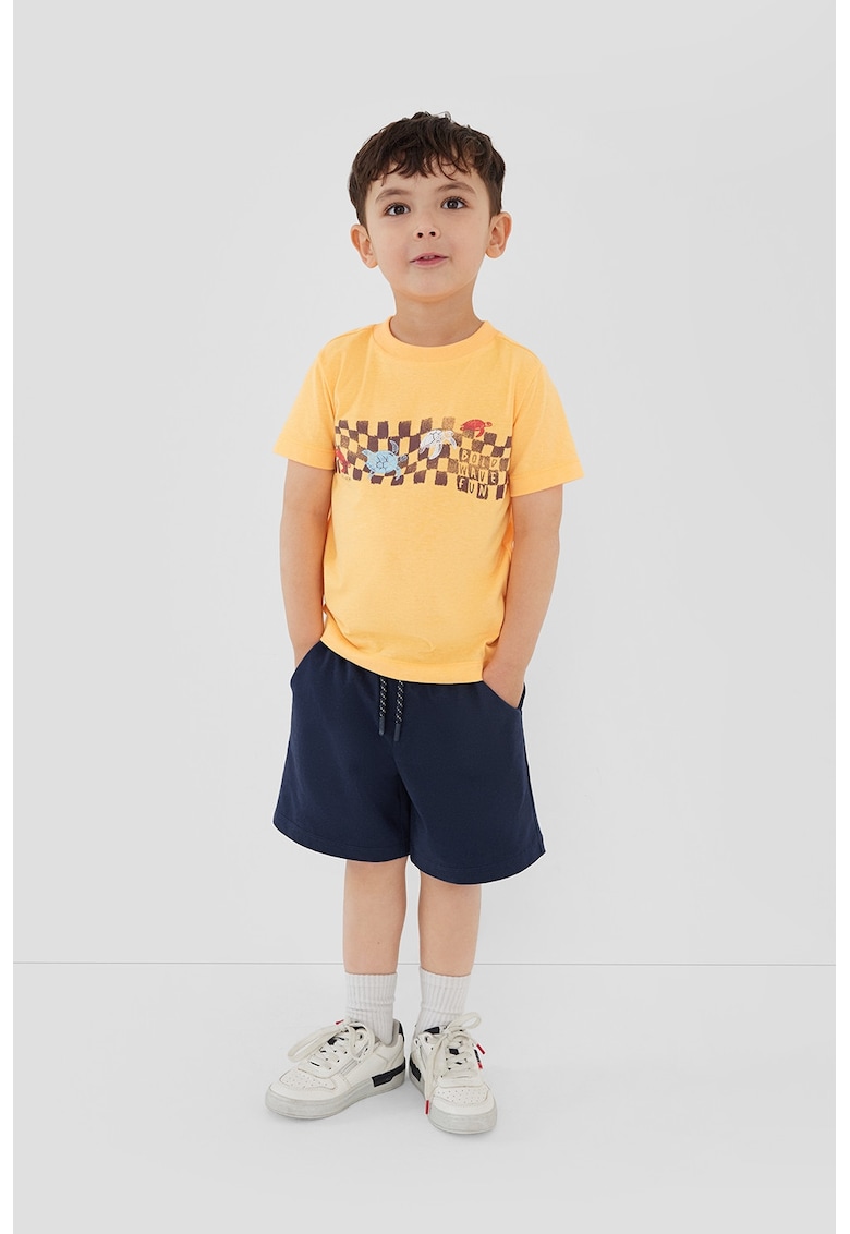 Pantaloni scurti din amestec de bumbac cu model uni - Albastru ultramarin