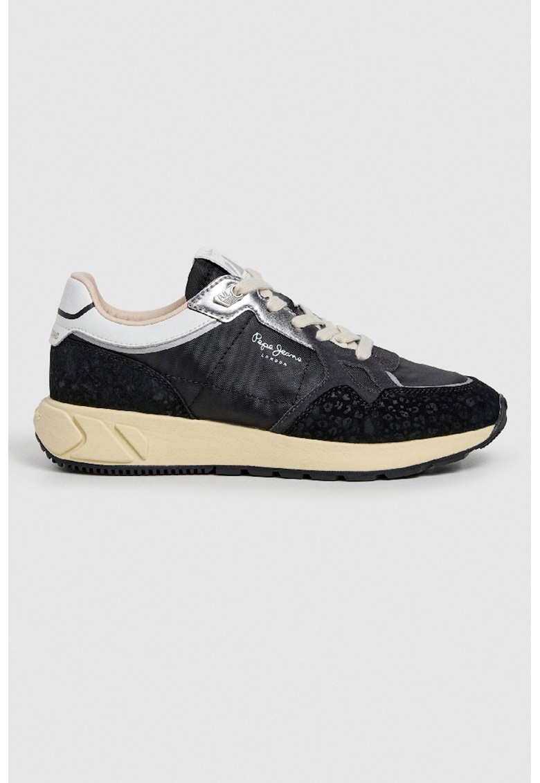 Pantofi sport din piele intoarsa si material textil cu animal print - Gri deschis/Negru stins/Gri antracit