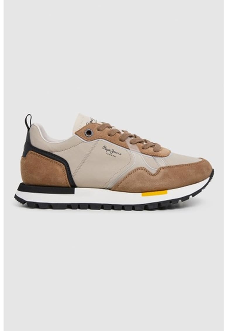 Pantofi sport low-cut uni cu garnituri de piele intoarsa - Negru/Maro deschis/Maro taupe deschis