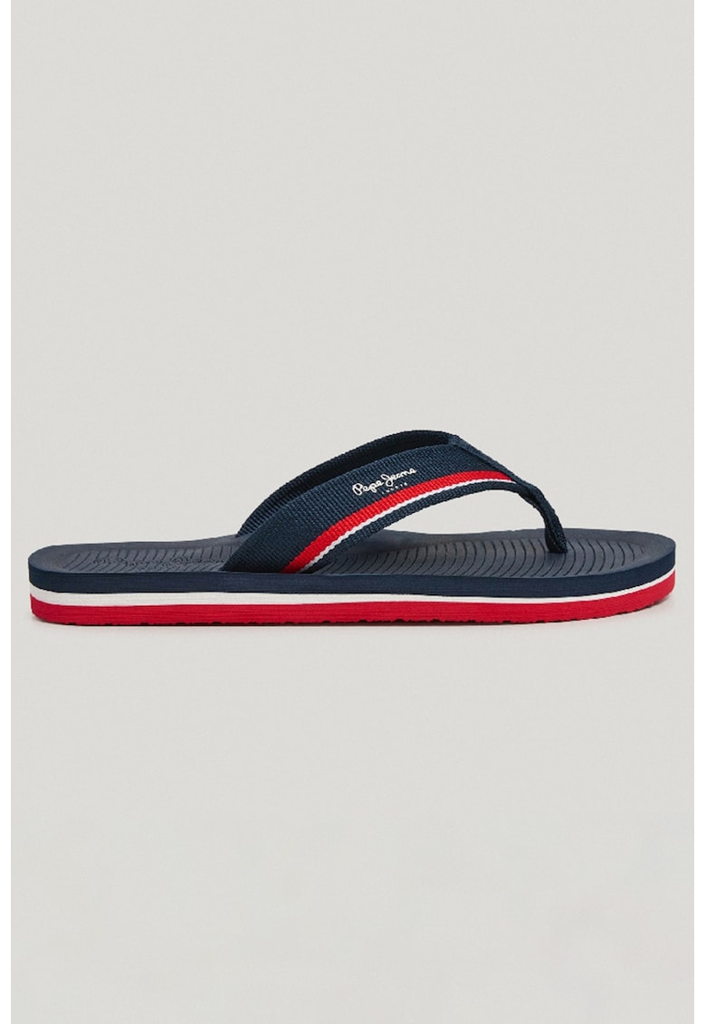 Papuci flip-flop din material textil cu logo - Alb/Rosu vermillion/Bleumarin