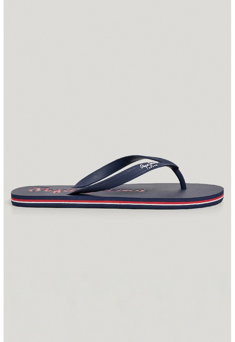 Papuci flip-flop cu logo - Alb/Bleumarin
