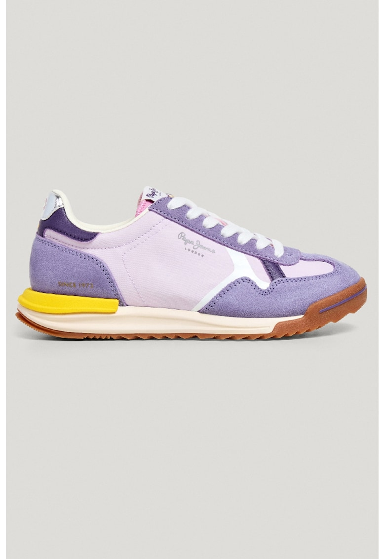 Pantofi sport low-cut cu garnituri de piele intoarsa - Alb/Lila/Ametist