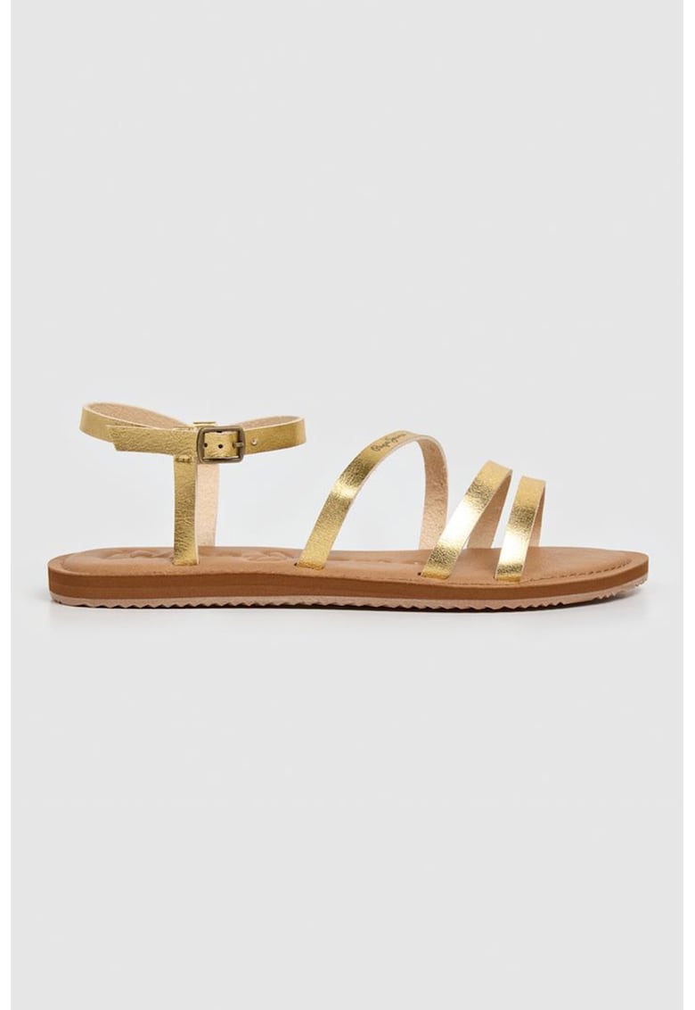 Sandale de piele ecologica cu logo discret - Auriu