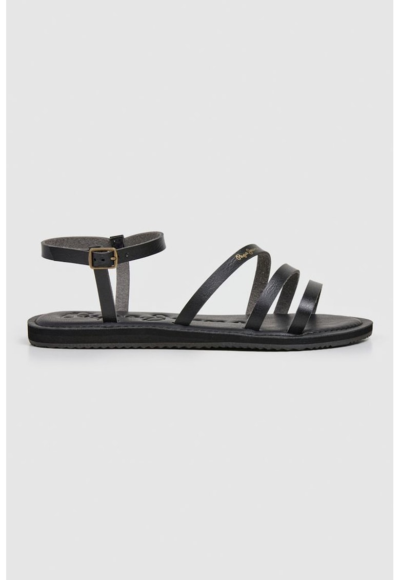 Sandale de piele ecologica cu logo discret - Negru/Negru stins
