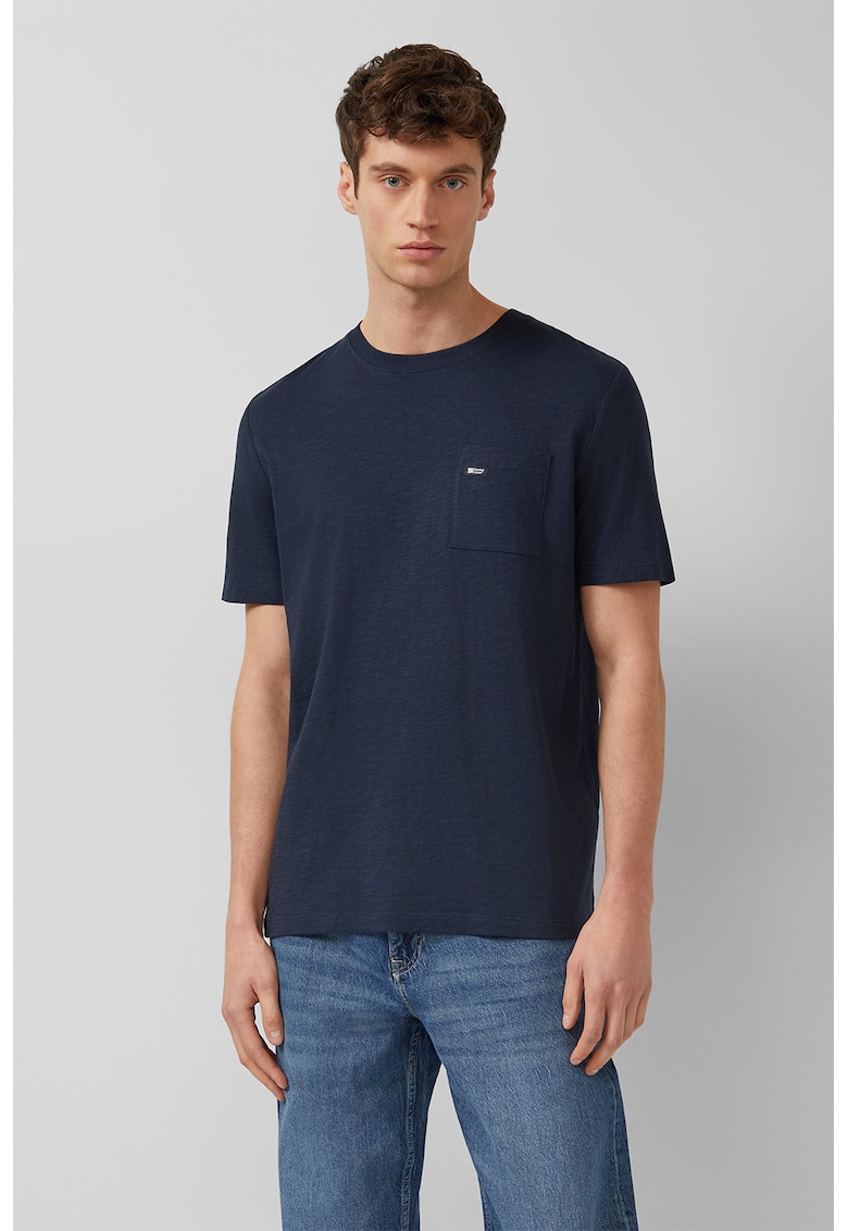 Tricou cu decolteu la baza gatului si buzunar pe piept - Bleumarin