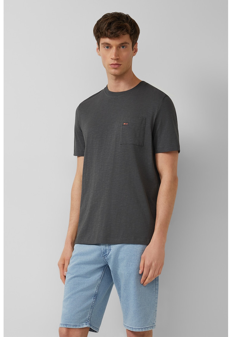 Tricou cu decolteu la baza gatului si buzunar pe piept - Gri inchis