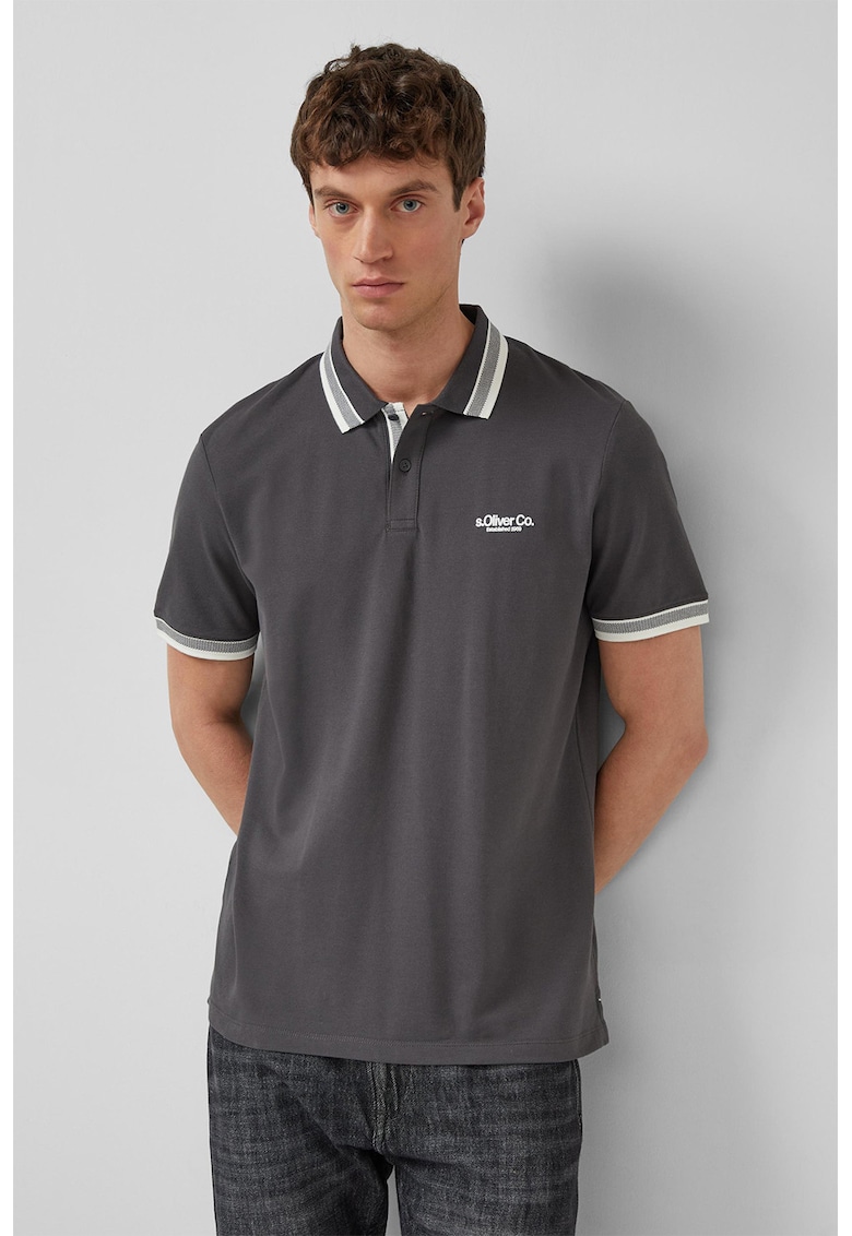 Tricou polo cu logo - Alb/Gri inchis