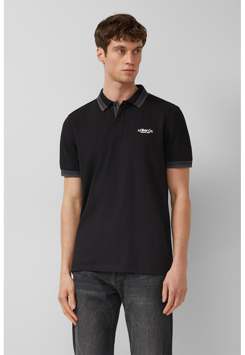 Tricou polo cu logo - Negru/Gri inchis