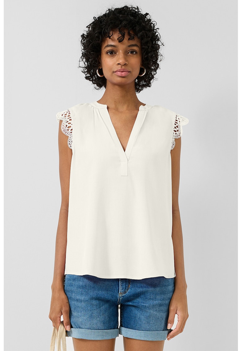 Bluza-tunica cu maneci tip aripioara - Alb fildes -