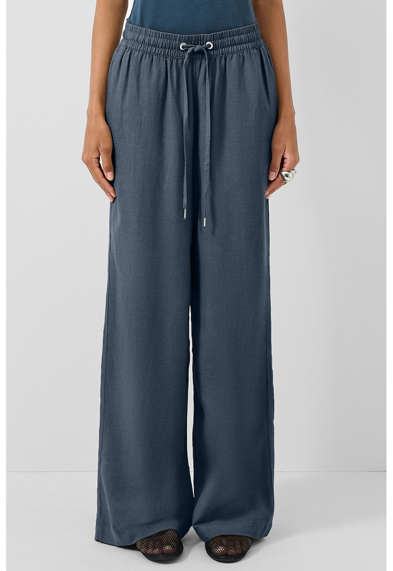 Pantaloni de trening din amestec de in cu croiala ampla - Bleumarin stins